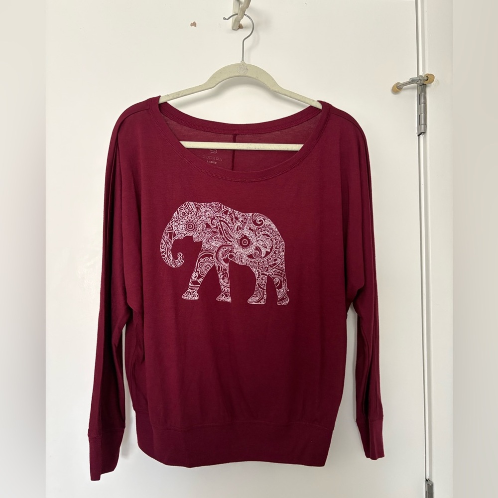 Sudara Burgundy Long Sleeve Top with Elephant Design